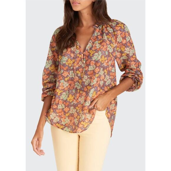 Veronica Beard Antonette Fall Floral Print V Neck Light Weight Cotton Blouse 6 - Picture 1 of 6